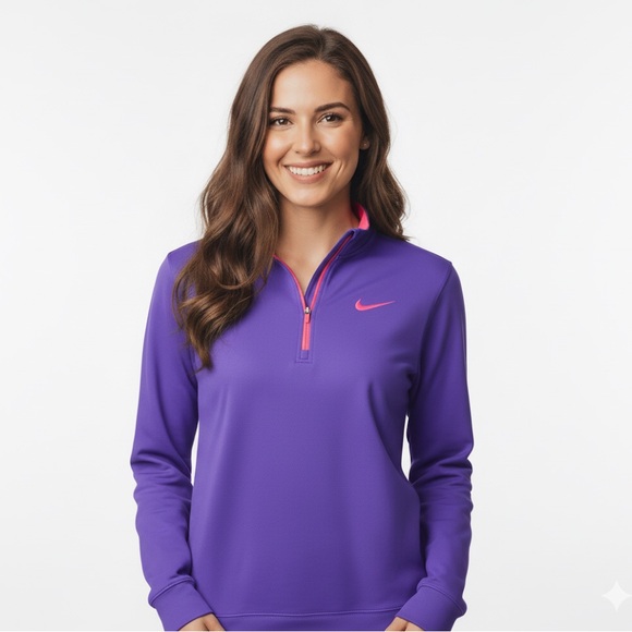 NIKE Purple and Pink 1/4 zip Long sleeve Dri Fit- Small - Picture 1 of 6